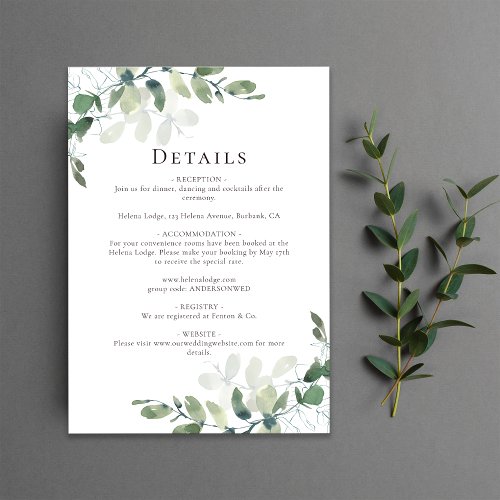 Eucalyptus Wedding Details Enclosure Card