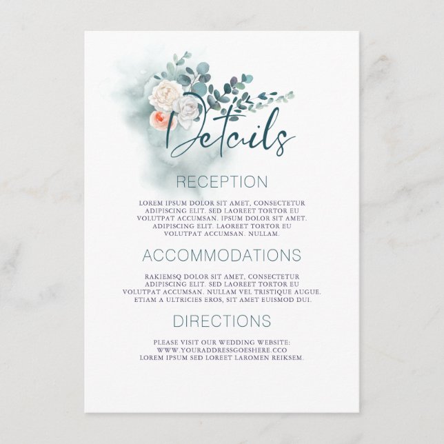 Eucalyptus Wedding Details Information Guest Enclosure Card (Front)