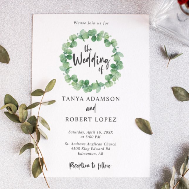 Eucalyptus Wedding Elegant Wreath Lettering leaf Invitation (Creator Uploaded)