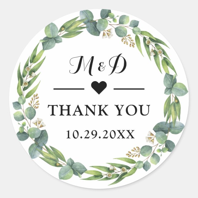 Eucalyptus wedding favor thank you classic round sticker (Front)