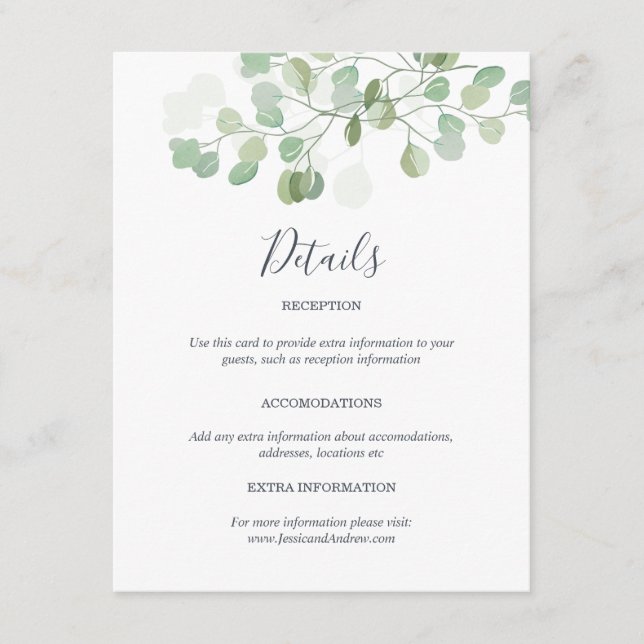 Eucalyptus Wedding Guest Information Card Insert (Front)