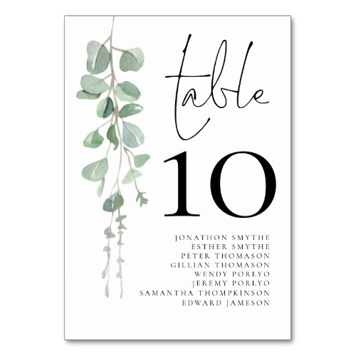 Eucalyptus Wedding Guest Names 35x5 Table Number