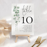 Eucalyptus Wedding Guest Names 5x7 Table Number<br><div class="desc">Elegant Eucalyptus Script Wedding Guest Names Table Number. Table is set in a handwriting style script and your table number beneath with watercolor foliage to the left hand side. Easily personalise the number and your guest names. The same design is on the other side and will update simultaneously as you...</div>