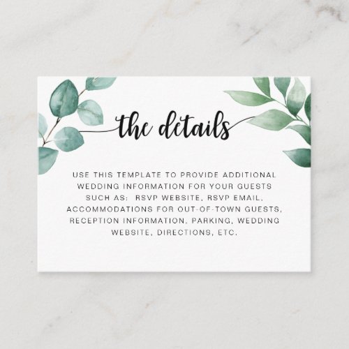 Eucalyptus wedding information details card