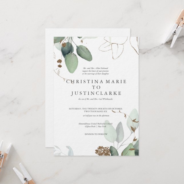 Eucalyptus Wedding Invitation (Front/Back In Situ)