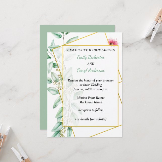 Eucalyptus Wedding Invitation (Front/Back In Situ)