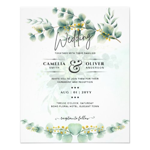 Eucalyptus Wedding Invitation Modern Greenery Gold Flyer