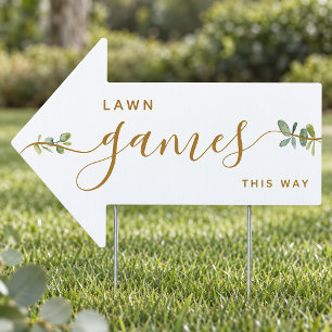 Eucalyptus Wedding Lawn Games Arrow Sign