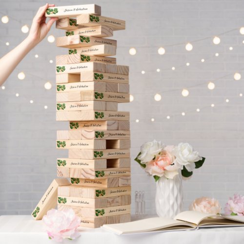 Eucalyptus Wedding Lawn Games Bride Groom Names Topple Tower