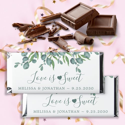 Eucalyptus Wedding Love is Sweet Personalized Name Hershey Bar Favors