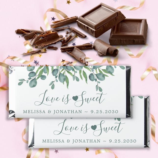 Eucalyptus Wedding Love is Sweet Personalized Name Hershey Bar Favors (Creator Uploaded)