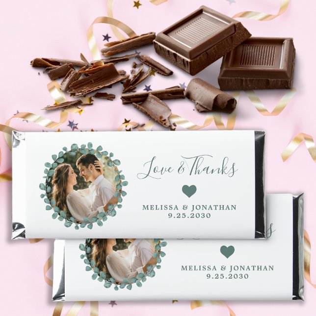 Eucalyptus Wedding Love & Thanks Custom Photo Hershey Bar Favors (Creator Uploaded)