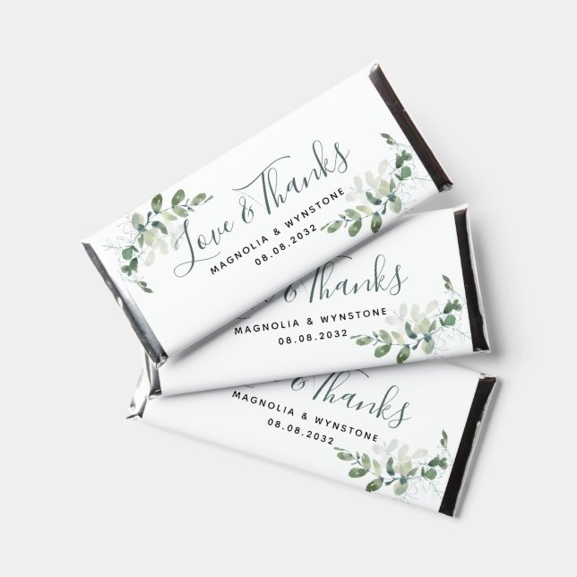 Eucalyptus Wedding Love & Thanks  Hershey Bar Favors (Front)