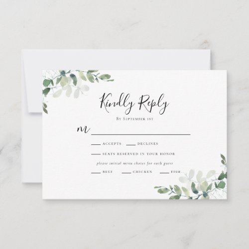 Eucalyptus Wedding Menu Choice RSVP Card