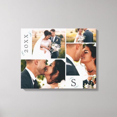 Eucalyptus Wedding Monogram Picture Collage Canvas Print