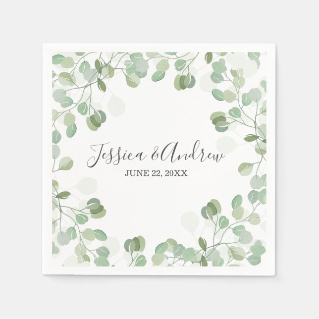 Eucalyptus Wedding Napkin Botanical Personalized (Front)