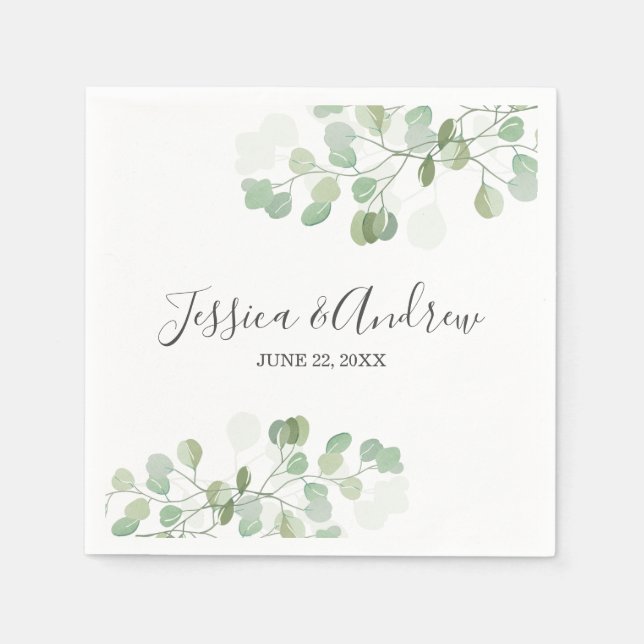 Eucalyptus Wedding Napkin Botanical Personalized (Front)