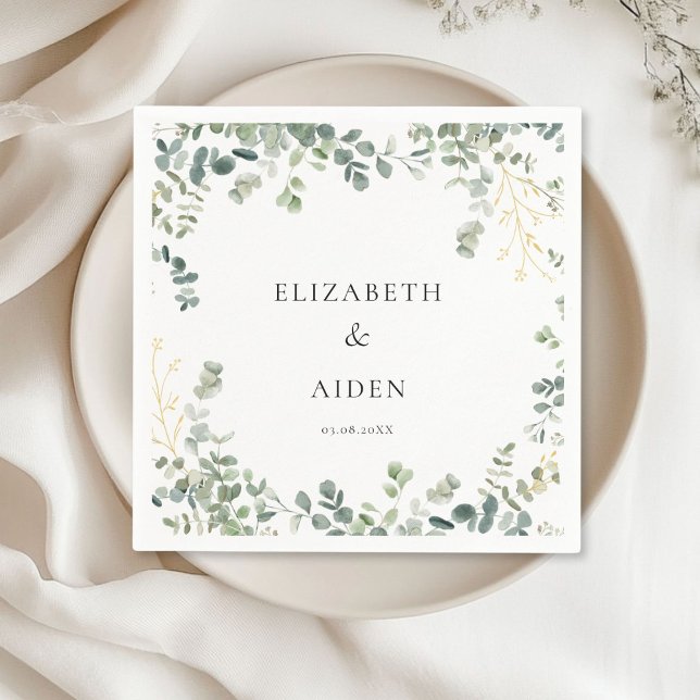Eucalyptus Wedding  Napkins (Eucalyptus Wedding Napkins with your name and date.)