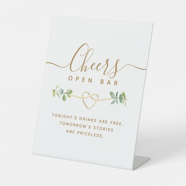 Eucalyptus Wedding Open Bar Pedestal Sign (Front)