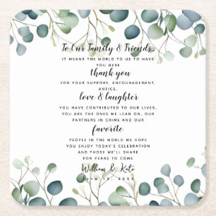 Eucalyptus wedding party/wedding Thank you Square Paper Coaster