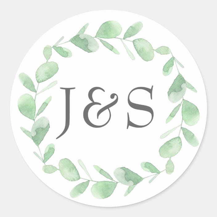 Eucalyptus Wedding Personalized Initial Stickers Zazzle Eucalyptus Wedding Personalized Initial