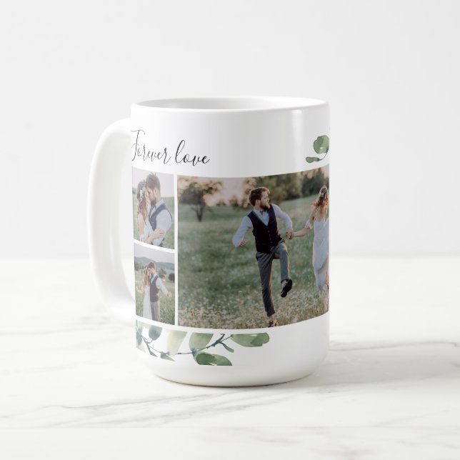 Eucalyptus Wedding Photo Collage Keepsake Plaque Coffee Mug (Front Left)