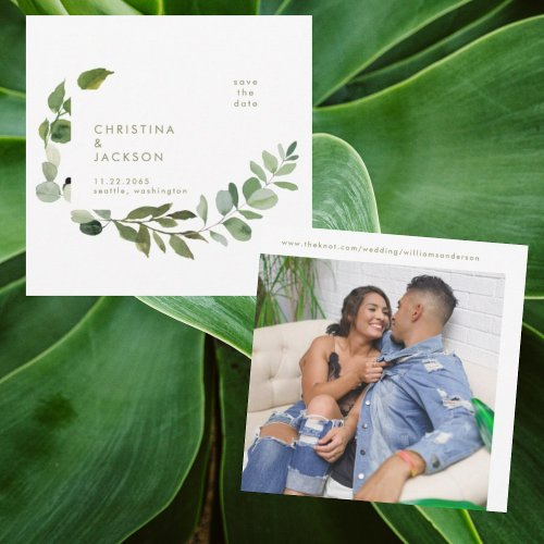 Eucalyptus Wedding Photo Save the Date Gold Text