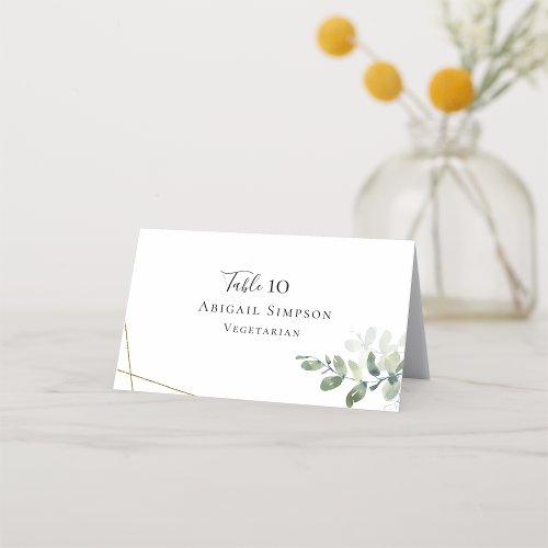 Eucalyptus Wedding Place Card with Meal Choice