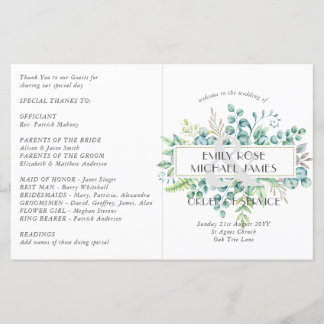 Eucalyptus Wedding Program  Greenery Leaves