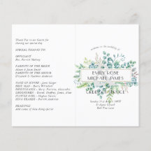 Eucalyptus Wedding Program Greenery Leaves