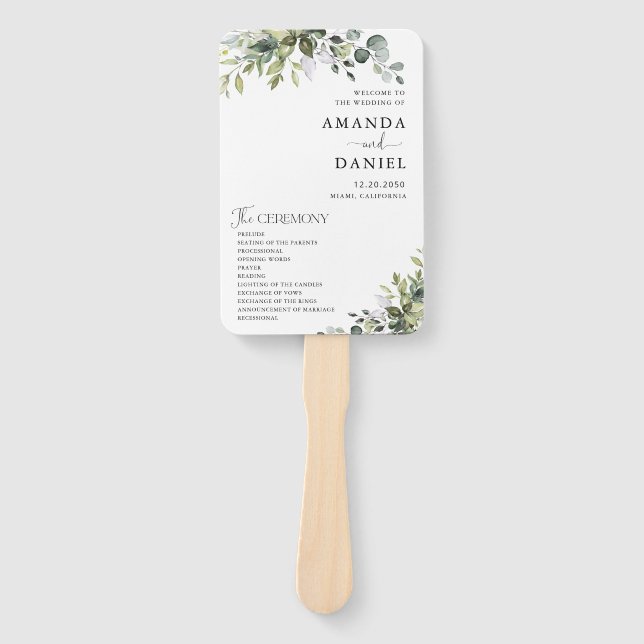Eucalyptus Wedding Program Hand Fan (Front)