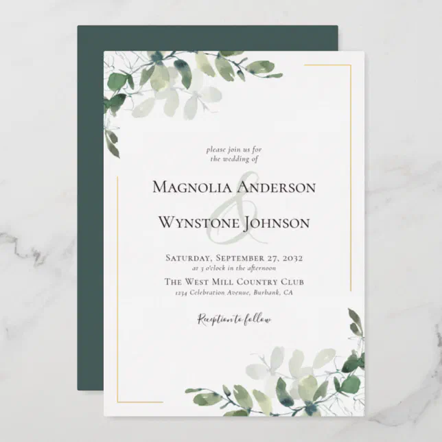 Eucalyptus Wedding Real Gold Foil Invitation | Zazzle