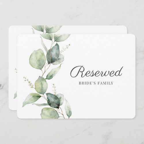 Eucalyptus Wedding Reception Bride Reserved Card