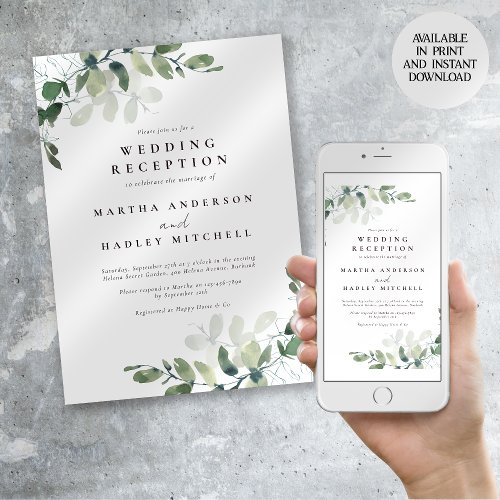 Eucalyptus Wedding Reception Invitation
