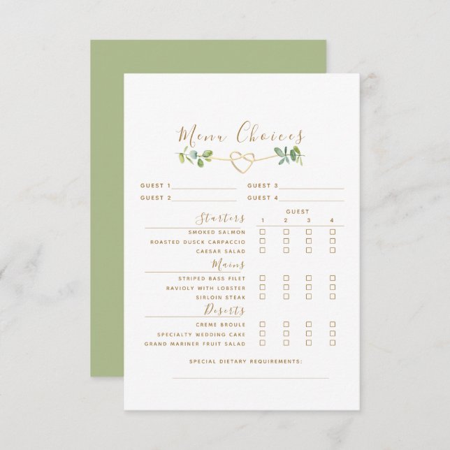 Eucalyptus Wedding Reception Menu Enclosure Card (Front/Back)