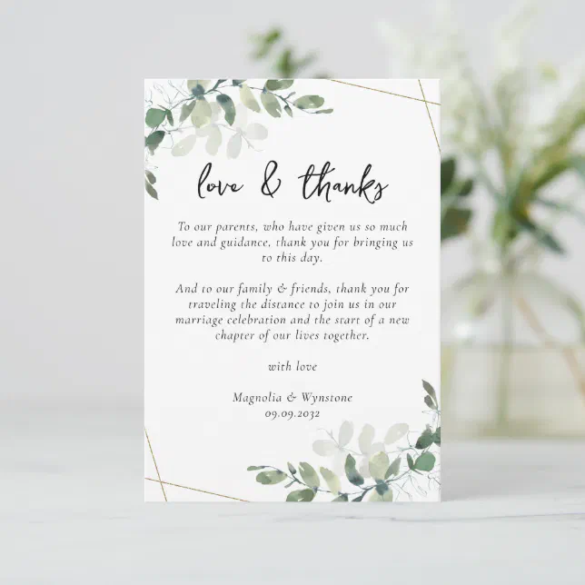 Eucalyptus Wedding Reception Table Thank You Card Zazzle