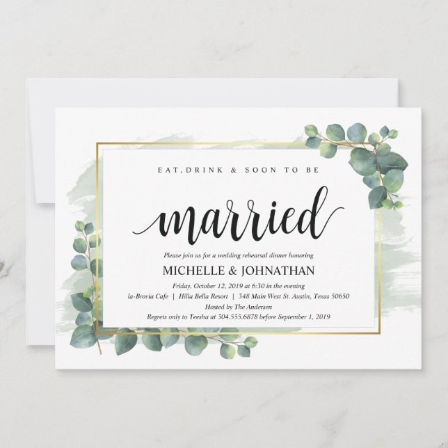 Eucalyptus Wedding Rehearsal Dinner Invitation (Front)