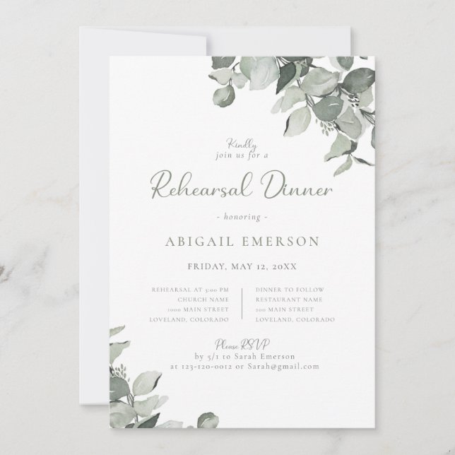 Eucalyptus Wedding Rehearsal Dinner Invitation (Front)
