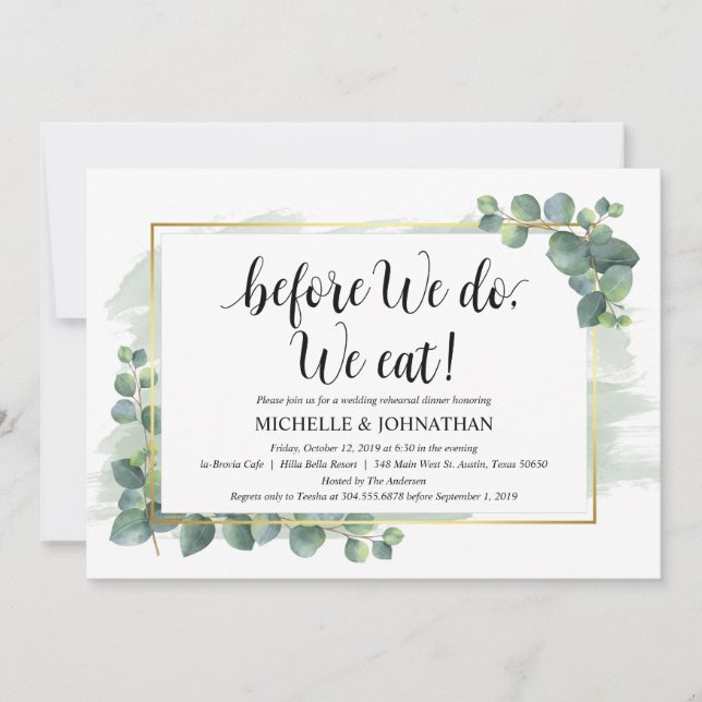 Eucalyptus Wedding Rehearsal Dinner Invitation (Front)