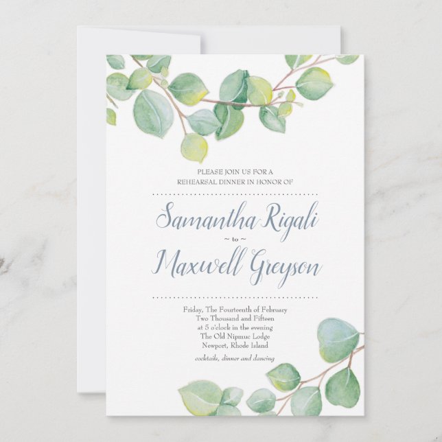 Eucalyptus Wedding Rehearsal Dinner Invitation (Front)
