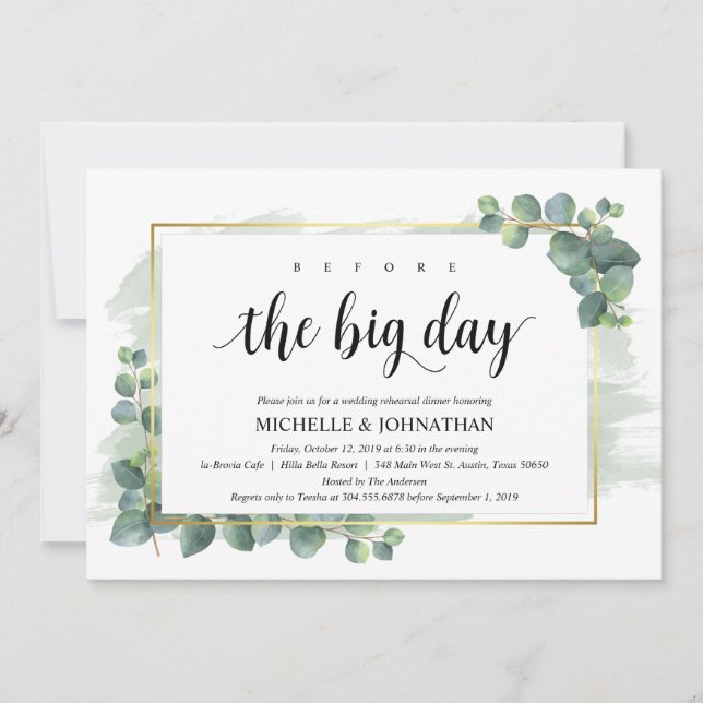 Eucalyptus Wedding Rehearsal Dinner Invitation (Front)