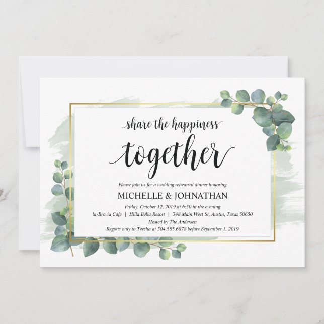 Eucalyptus Wedding Rehearsal Dinner Invitations (Front)