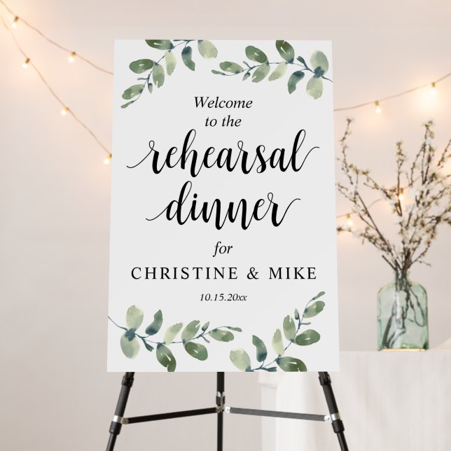Eucalyptus Wedding Rehearsal Dinner Welcome Foam Board (In Situ (Stand))