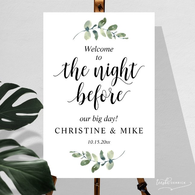 Eucalyptus Wedding Rehearsal Dinner Welcome Foam Board (Wedding Rehearsal Dinner Welcome Sign, the night before, Greenery Eucalyptus Rustic Foam Board)