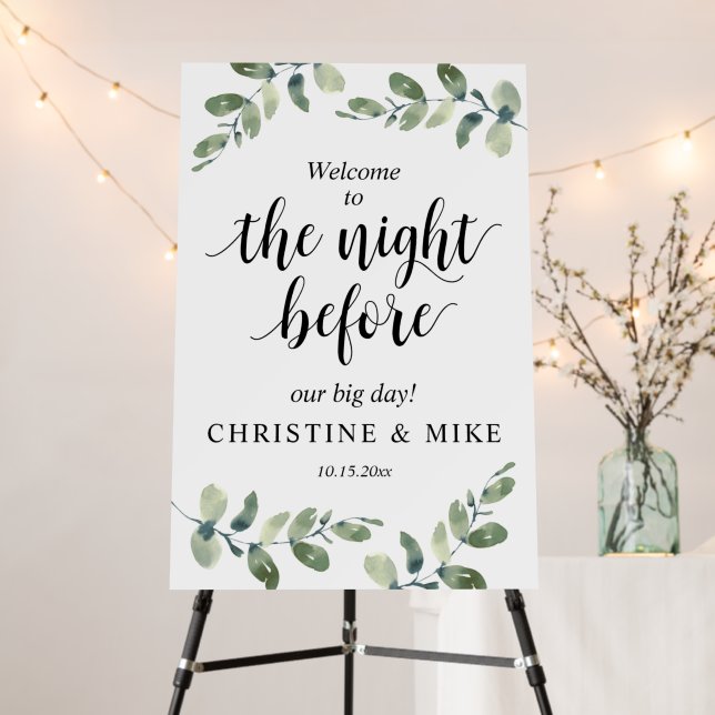 Eucalyptus Wedding Rehearsal Dinner Welcome Foam Board (In Situ (Stand))