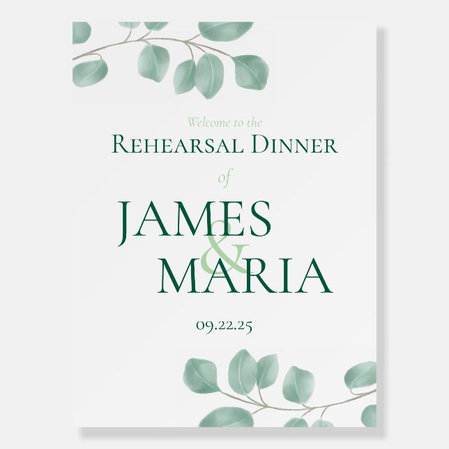 Eucalyptus Wedding Rehearsal Dinner Welcome Sign (Front)
