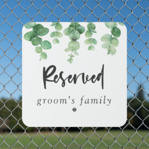 Eucalyptus Wedding Reserved Groom's Family Elegant Metal Sign
