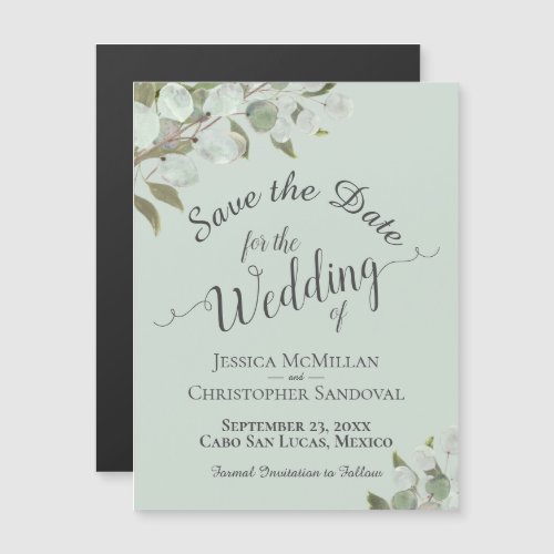 Eucalyptus Wedding Save the Date Calligraphy Mint Magnetic Invitation