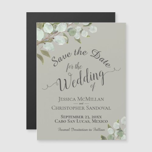Eucalyptus Wedding Save the Date Calligraphy Sage Magnetic Invitation