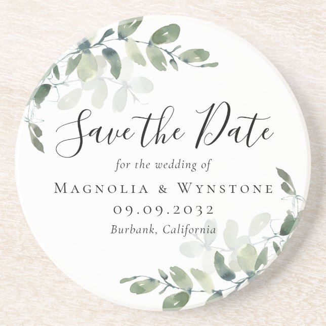 Eucalyptus Wedding Save The Date  Coaster (Front)